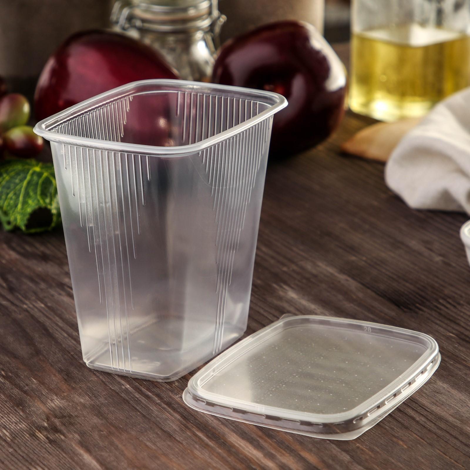 Набор одноразовых контейнеров с крышкой, 500 мл, 10,8×8,2×9,2 см, 10 шт, цвет прозрачный