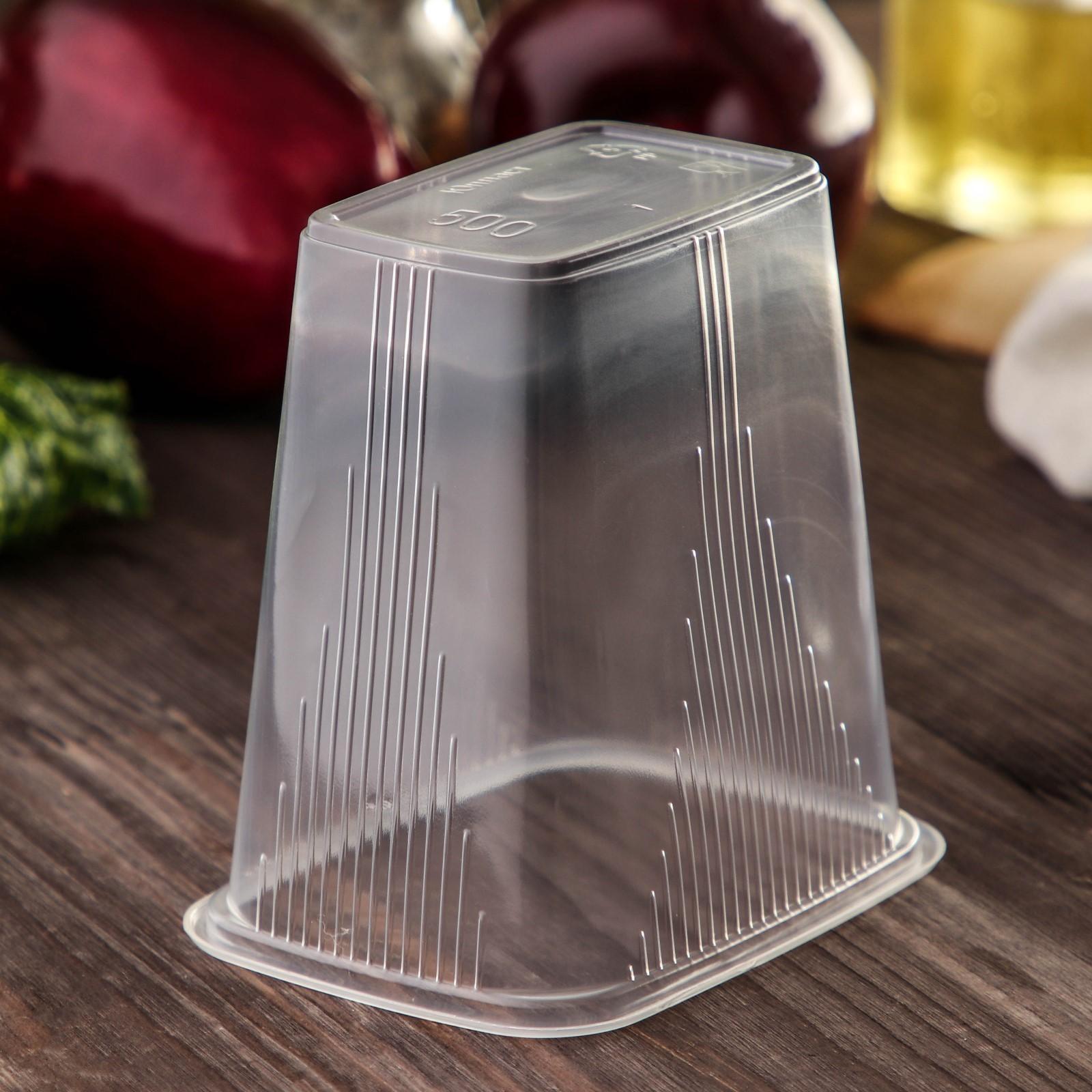 Набор одноразовых контейнеров с крышкой, 500 мл, 10,8×8,2×9,2 см, 10 шт, цвет прозрачный