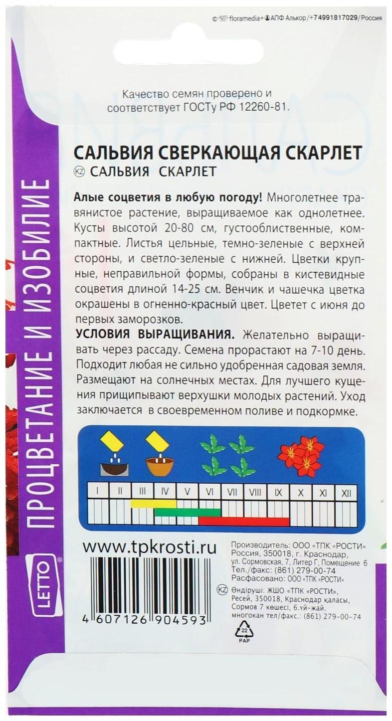 Семена цветов Сальвия Скарлет, О, 0,1г