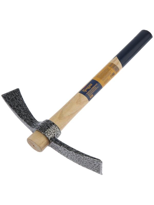 Кирка ТУНДРА, кованая, деревянная рукоятка 380 мм, двухплоскостная, 500 г