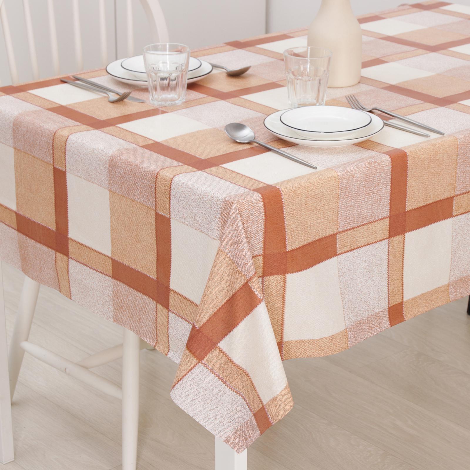 Клеенка столовая на нетканой основе 1,35×25 м «Клетка бежевая»