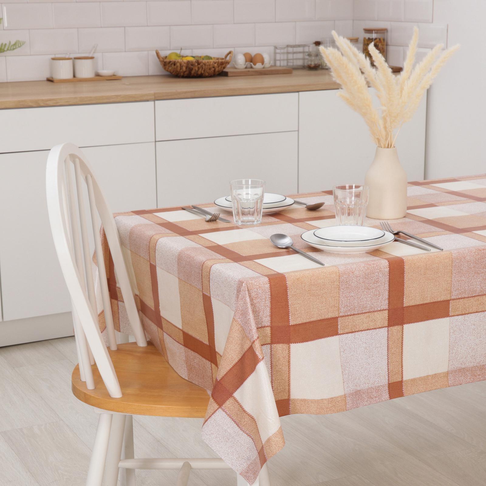 Клеенка столовая на нетканой основе 1,35×25 м «Клетка бежевая»