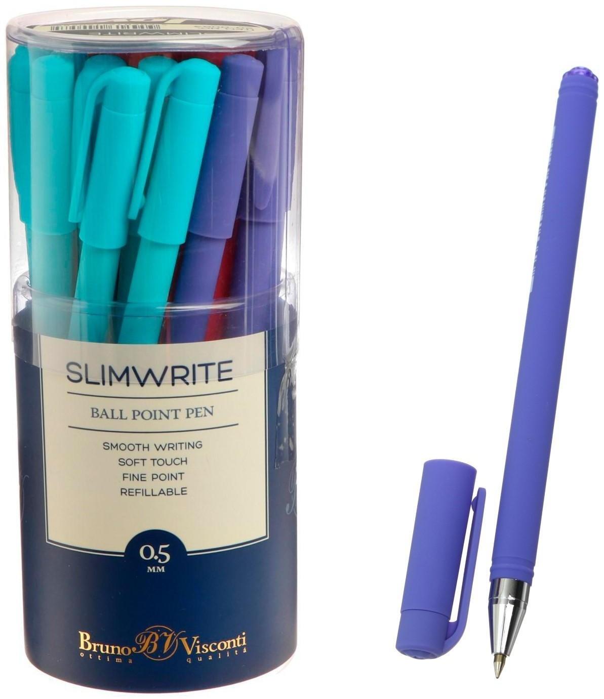 Ручка шариковая SlimWrite. JOY, узел 0.5 мм, синие чернила, матовый корпус Silk Touch, МИКС