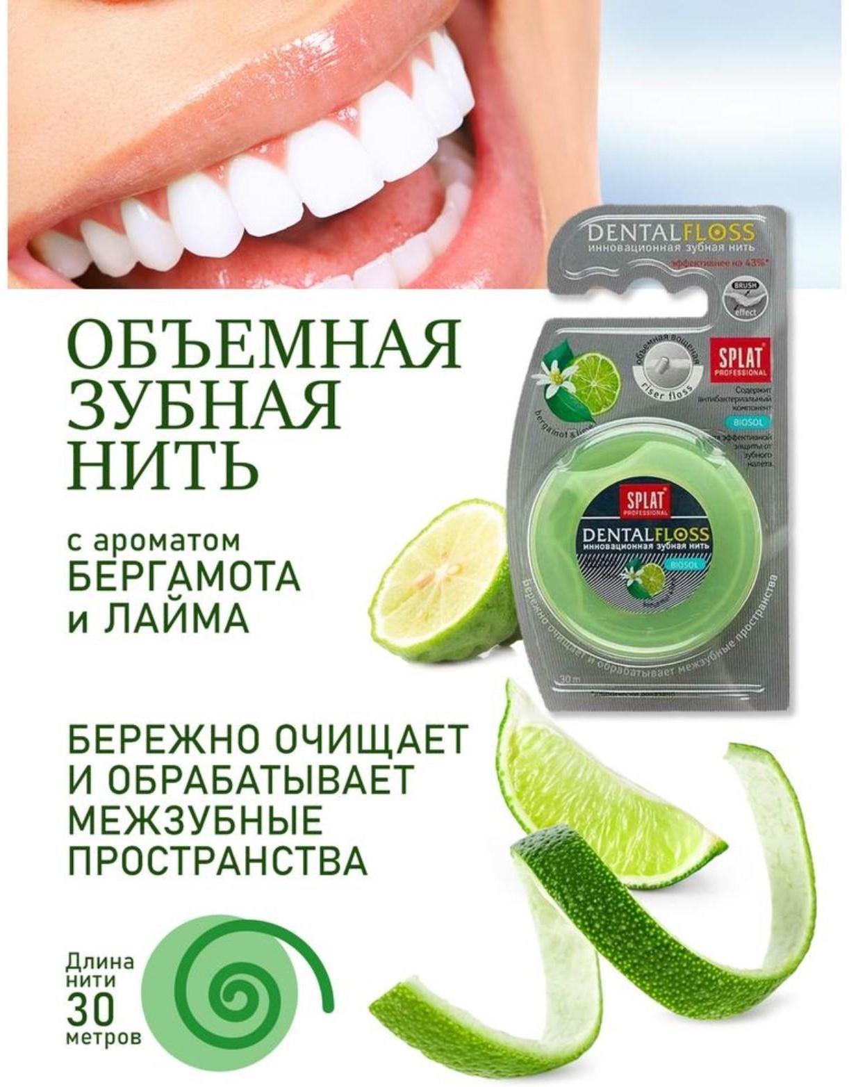 Зубная нить Splat DentalFloss, с ароматом бергамота и лайма, 30 м