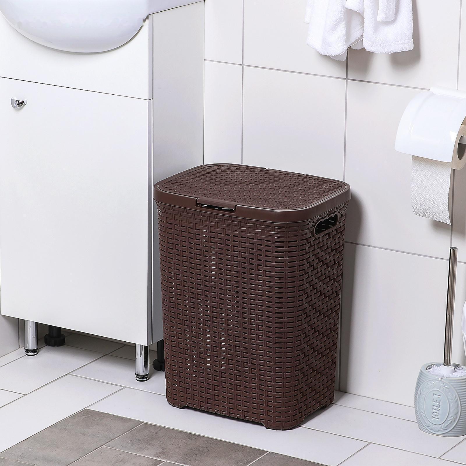 Корзина бельевая с крышкой «Ротанг», 40 л, 37×29×48 см, цвет коричневый