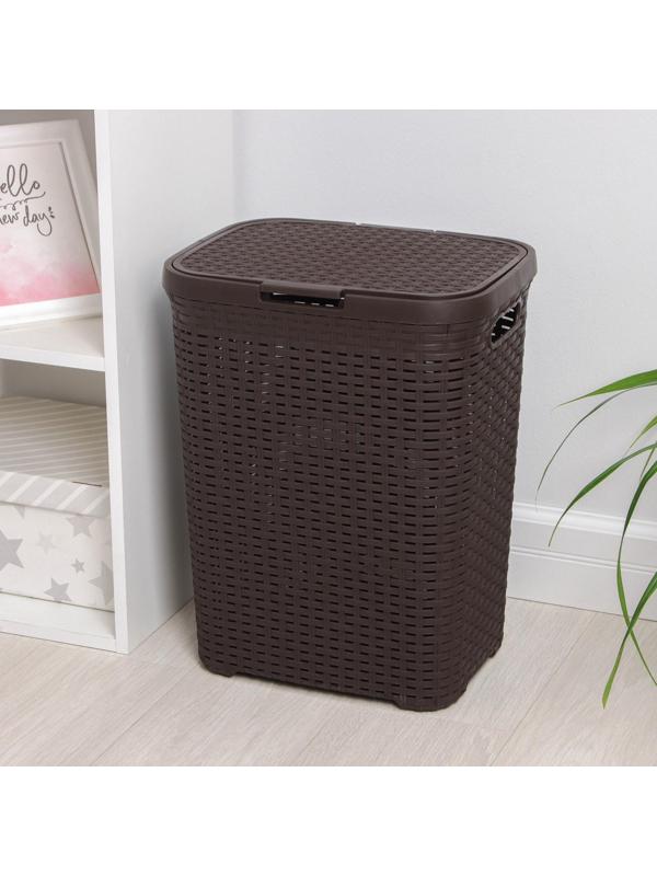 Корзина бельевая с крышкой «Ротанг», 40 л, 37×29×48 см, цвет коричневый