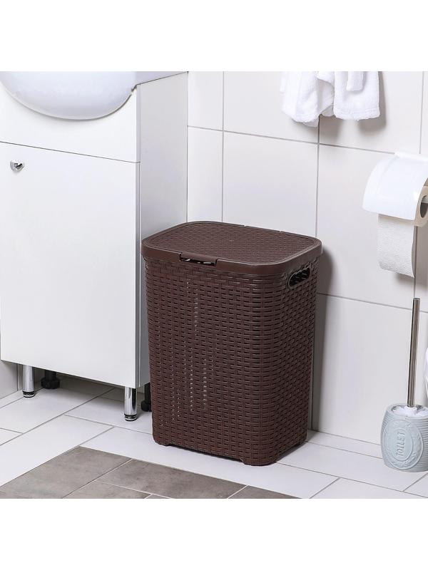 Корзина бельевая с крышкой «Ротанг», 40 л, 37×29×48 см, цвет коричневый