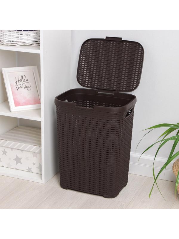 Корзина бельевая с крышкой «Ротанг», 40 л, 37×29×48 см, цвет коричневый