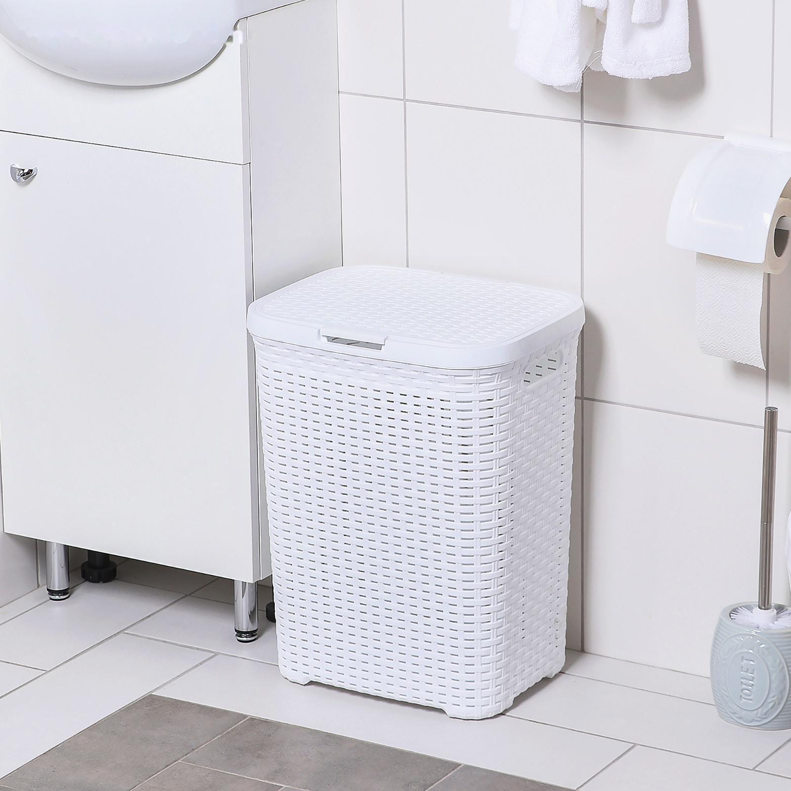 Корзина бельевая с крышкой «Ротанг», 40 л, 37×29×48 см, цвет белый