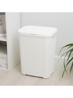 Корзина бельевая с крышкой «Ротанг», 40 л, 37×29×48 см, цвет белый