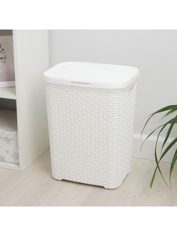 Корзина бельевая с крышкой «Ротанг», 40 л, 37×29×48 см, цвет белый