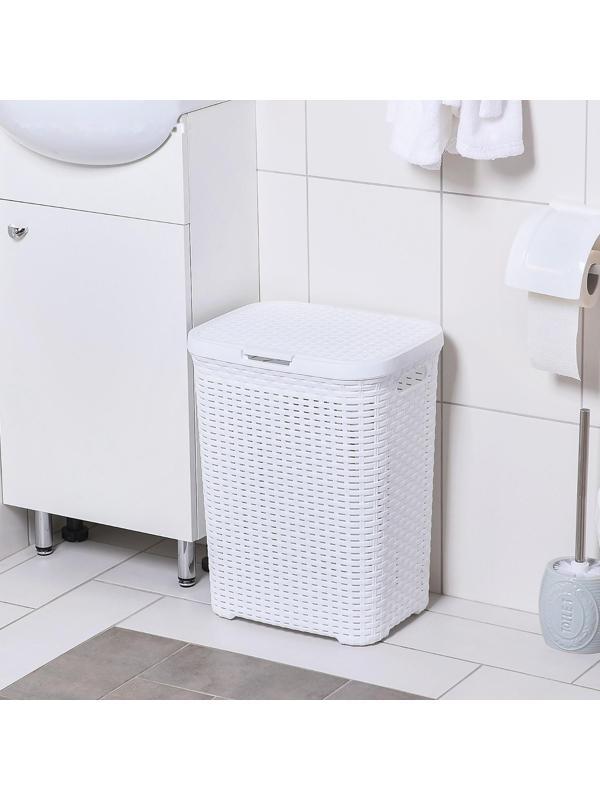 Корзина бельевая с крышкой «Ротанг», 40 л, 37×29×48 см, цвет белый