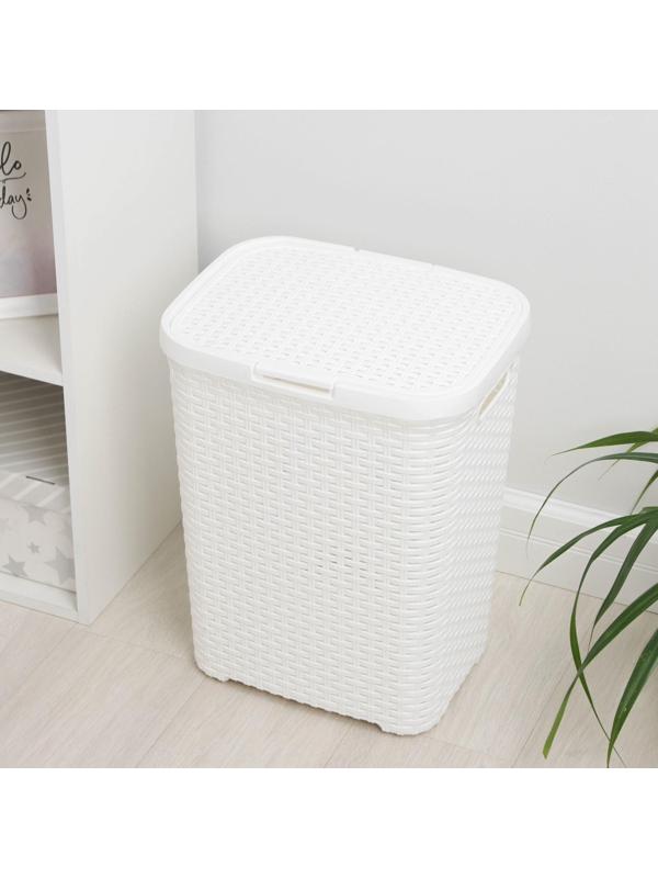 Корзина бельевая с крышкой «Ротанг», 40 л, 37×29×48 см, цвет белый