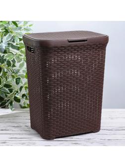 Корзина бельевая с крышкой «Ротанг», 60 л, 34×44×56 см, цвет коричневый