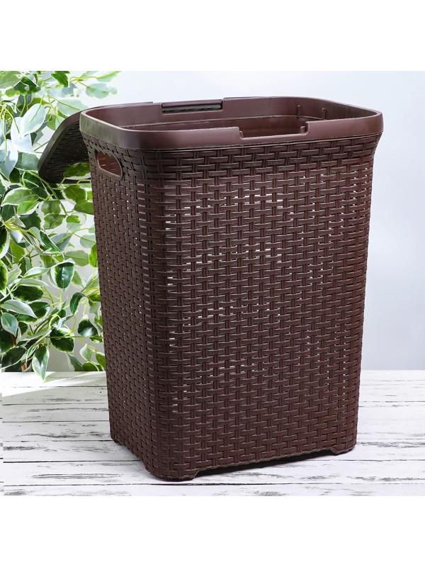 Корзина бельевая с крышкой «Ротанг», 60 л, 34×44×56 см, цвет коричневый