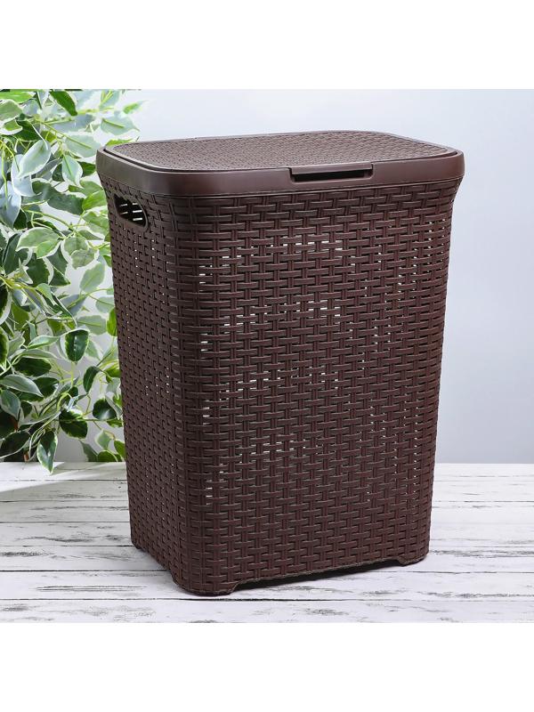 Корзина бельевая с крышкой «Ротанг», 60 л, 34×44×56 см, цвет коричневый