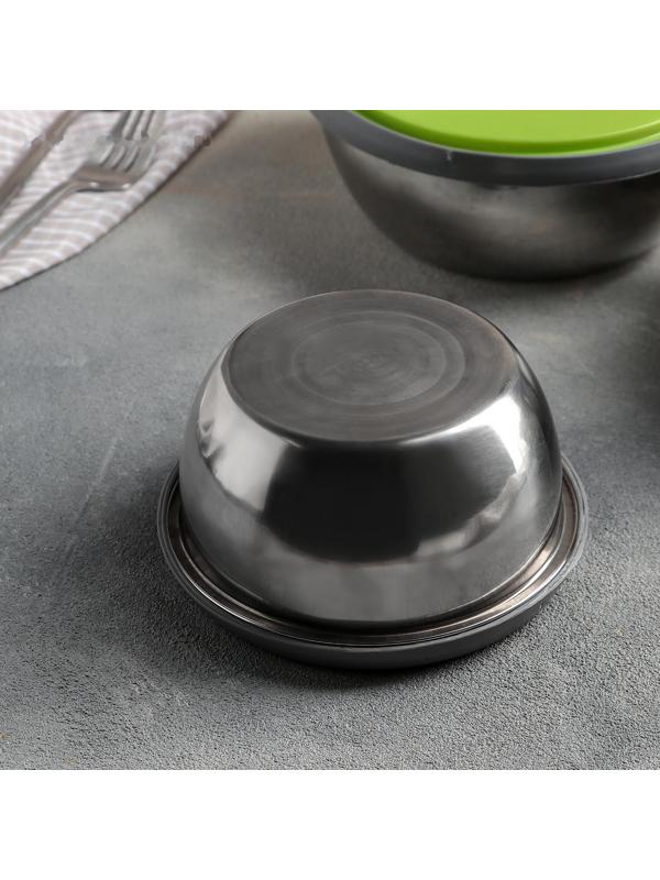 Набор салатников из нержавеющей стали с крышками «Яркая сталь», 3 шт: d=12 см, d=14 см, d=16 см, 800 мл, 600 мл, 400 мл, цвет МИКС