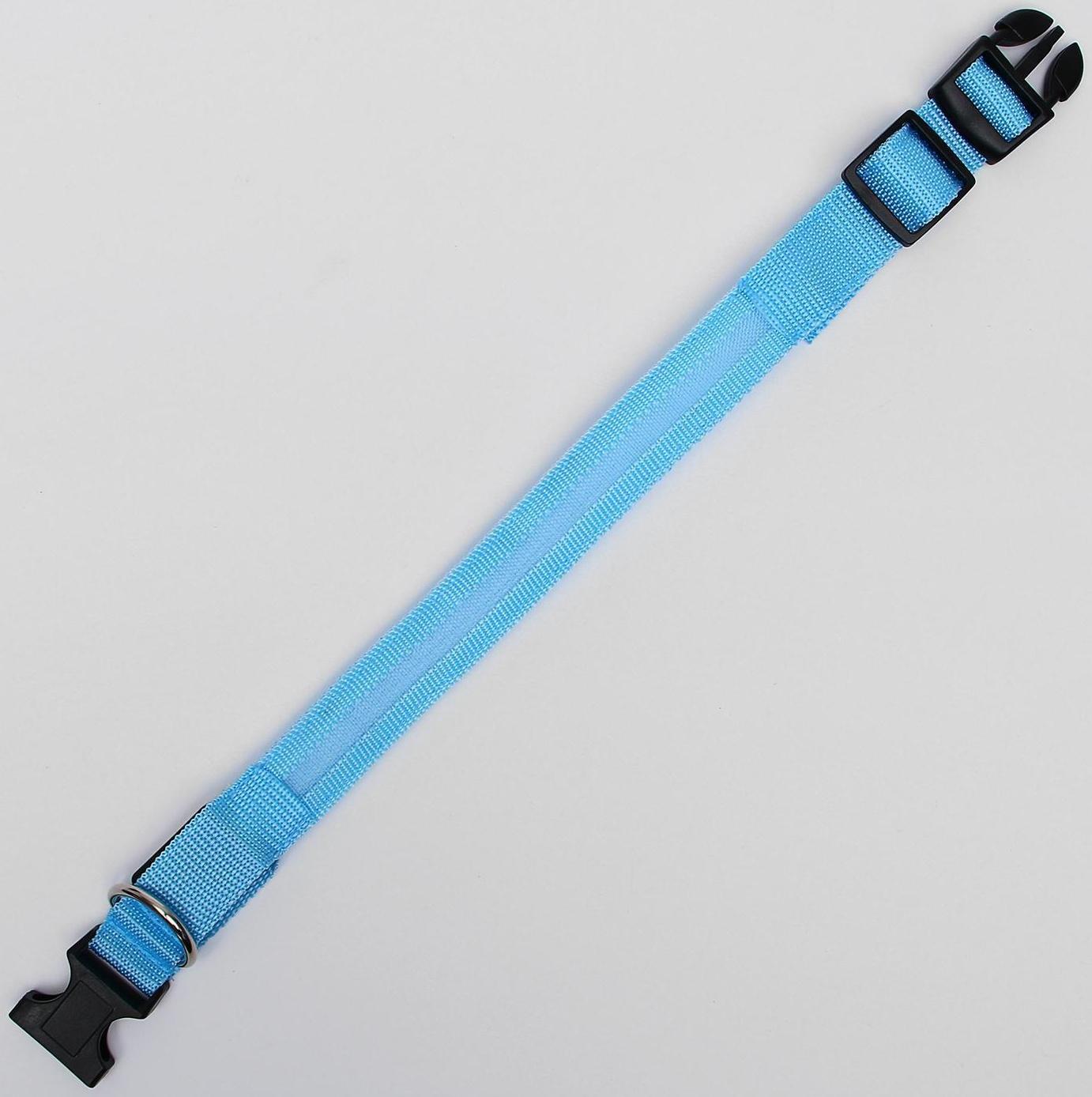 Ошейник с подсветкой, M, 40-45 см, 3 режима свечения, голубой