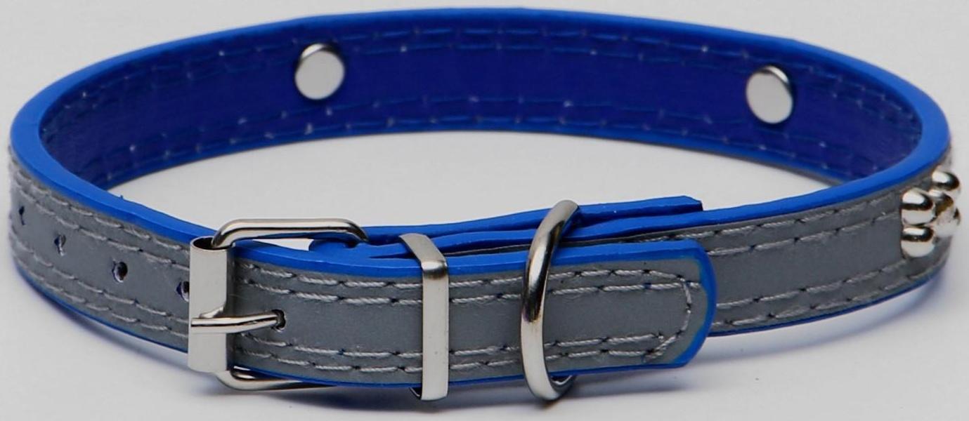 Ошейник с косточками светоотражающий, 37 х 1,3 см, ОШ 26-33, синий
