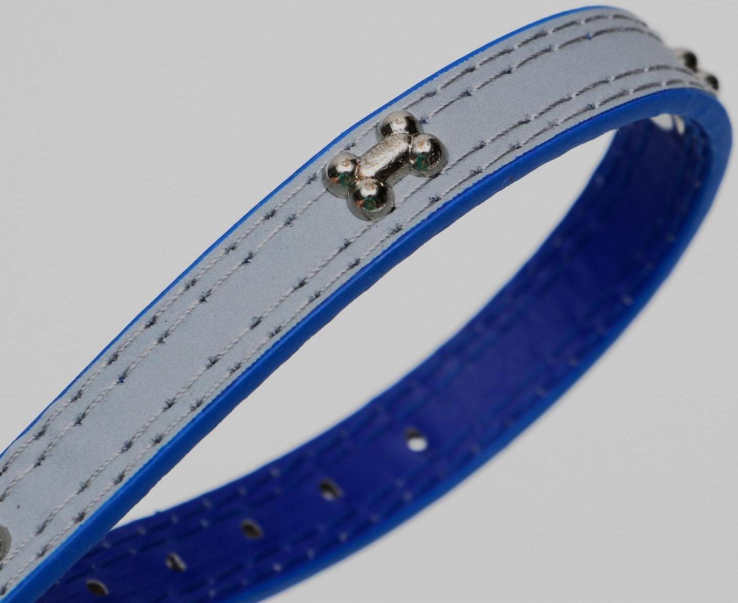 Ошейник с косточками светоотражающий, 37 х 1,3 см, ОШ 26-33, синий