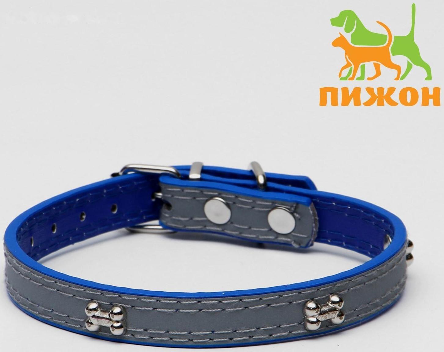 Ошейник с косточками светоотражающий, 37 х 1,3 см, ОШ 26-33, синий