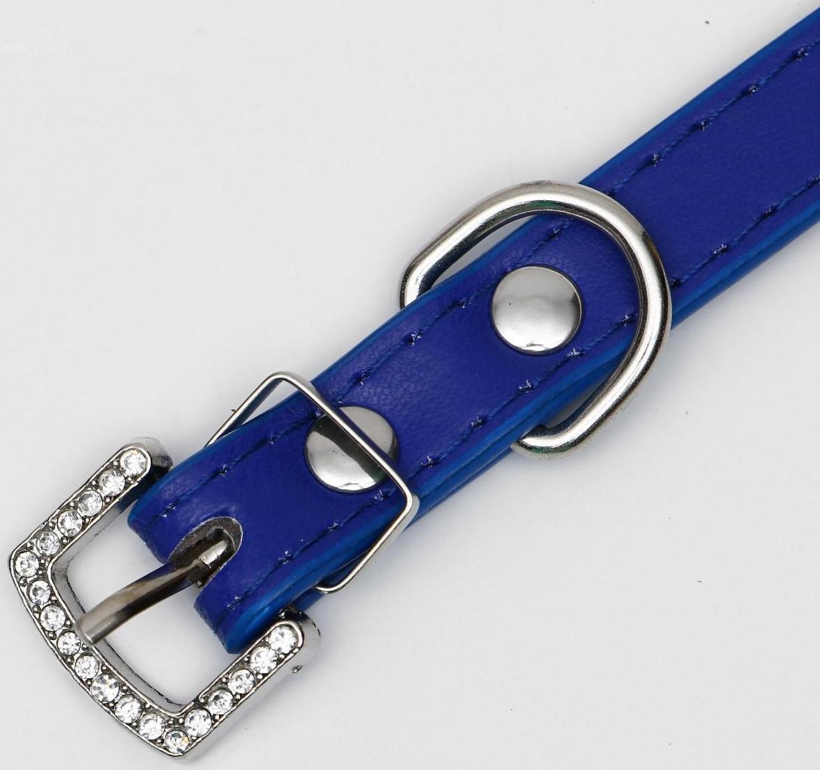 Ошейник со стразами в 4 ряда и стразы на пряжке,38 х 1,5 см, ОШ 26-33, синий