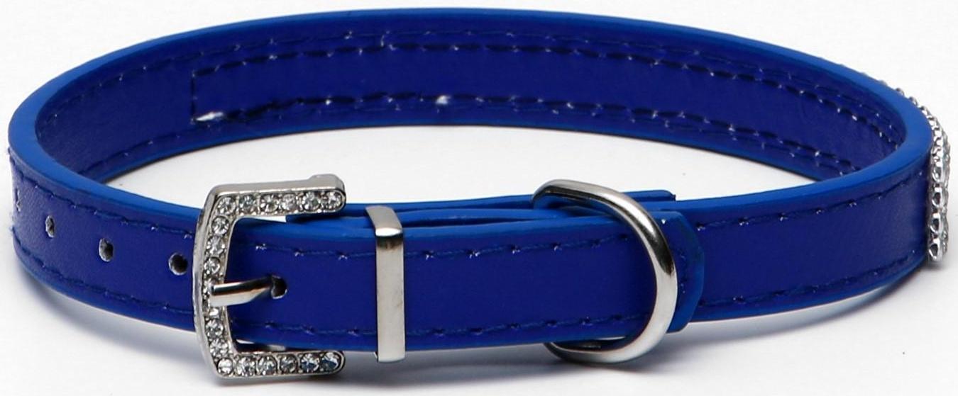 Ошейник со стразами в 4 ряда и стразы на пряжке,38 х 1,5 см, ОШ 26-33, синий
