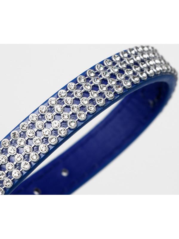 Ошейник со стразами в 4 ряда и стразы на пряжке,38 х 1,5 см, ОШ 26-33, синий