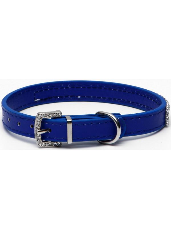 Ошейник со стразами в 4 ряда и стразы на пряжке,38 х 1,5 см, ОШ 26-33, синий