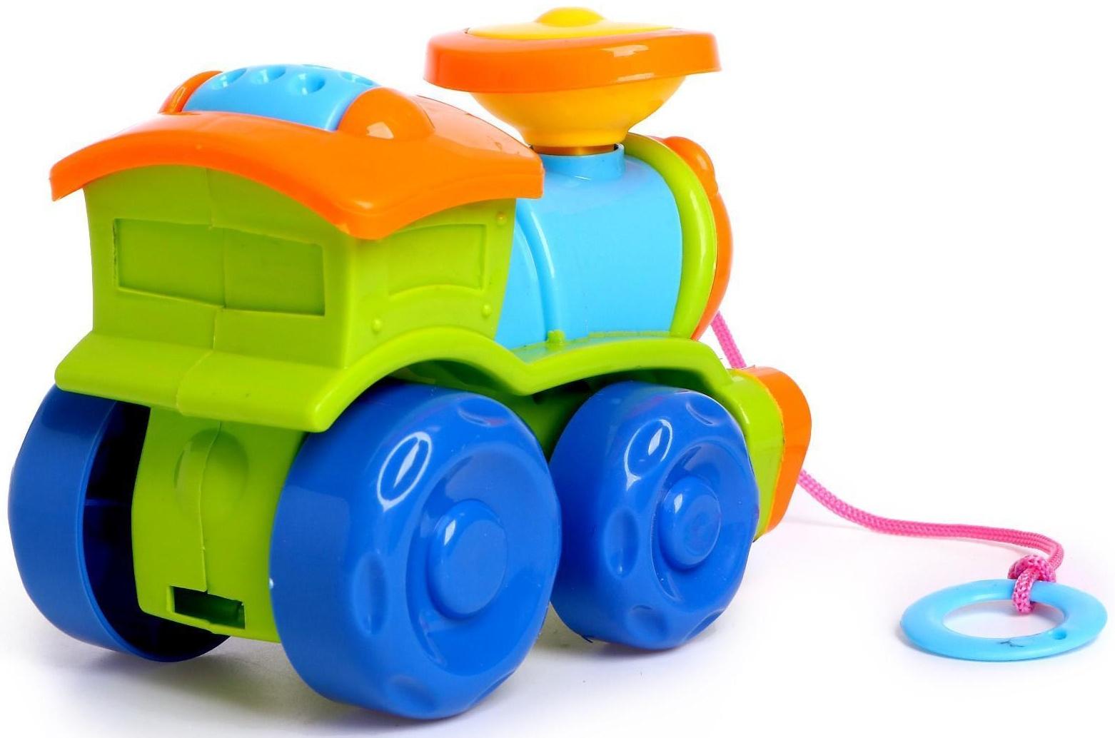 Каталка «Паровозик» на верёвочке, цвета МИКС