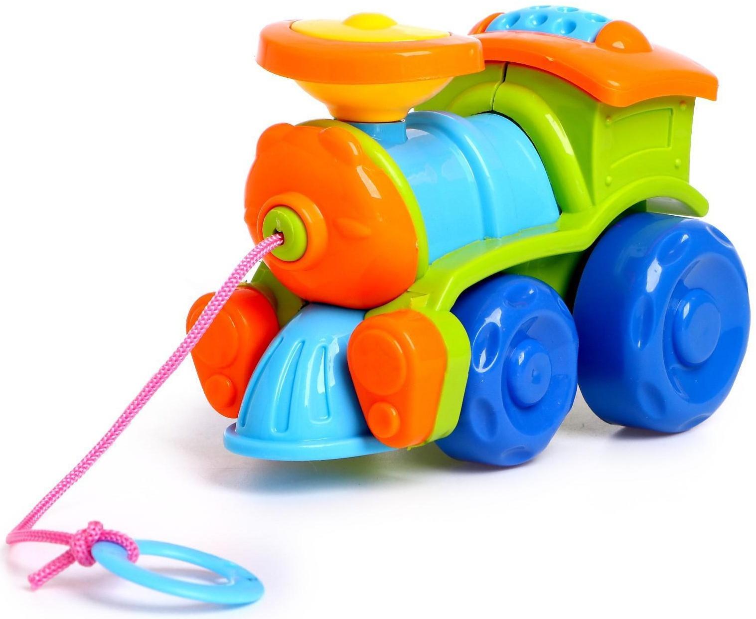 Каталка «Паровозик» на верёвочке, цвета МИКС