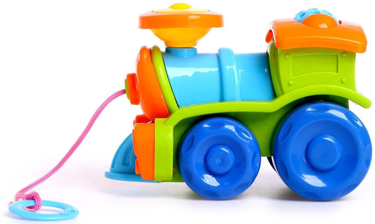 Каталка «Паровозик» на верёвочке, цвета МИКС