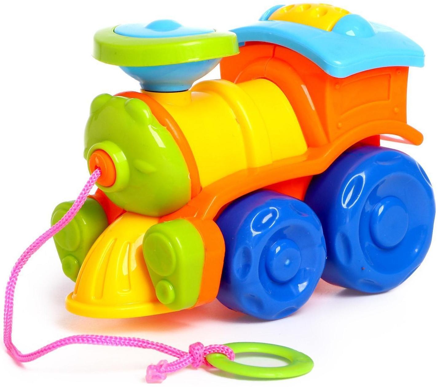Каталка «Паровозик» на верёвочке, цвета МИКС