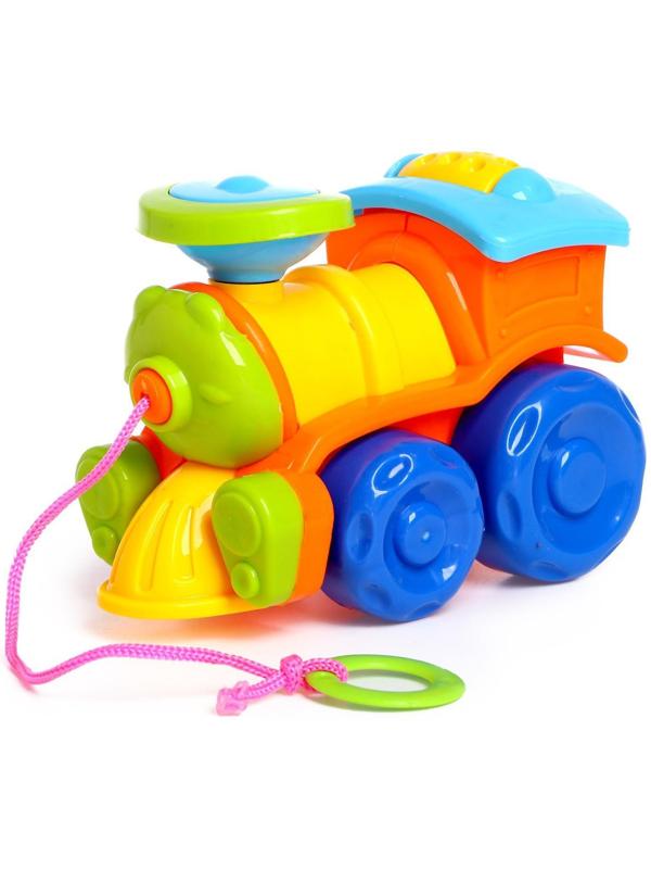 Каталка «Паровозик» на верёвочке, цвета МИКС