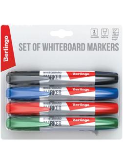 Набор маркеров для доски 4 цвета, Berlingo 2.0 мм