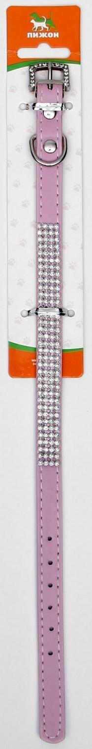 Ошейник со стразами в 4 ряда и стразы на пряжке,38 х 1,5 см, ОШ 26-33, розовый