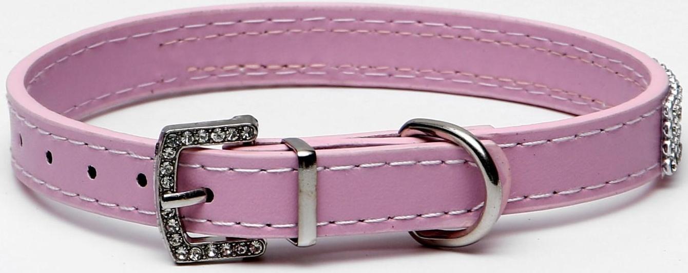 Ошейник со стразами в 4 ряда и стразы на пряжке,38 х 1,5 см, ОШ 26-33, розовый