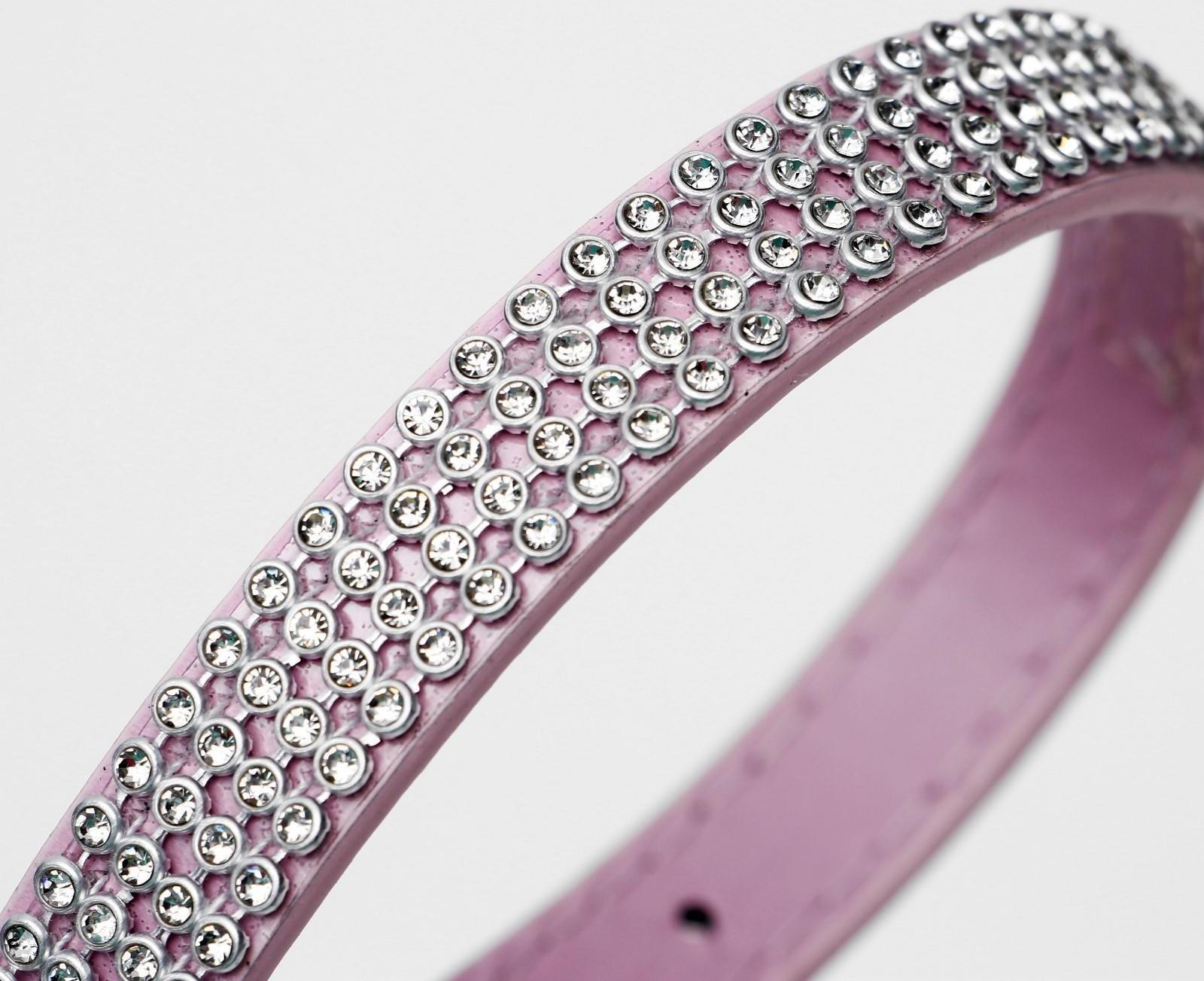 Ошейник со стразами в 4 ряда и стразы на пряжке,38 х 1,5 см, ОШ 26-33, розовый