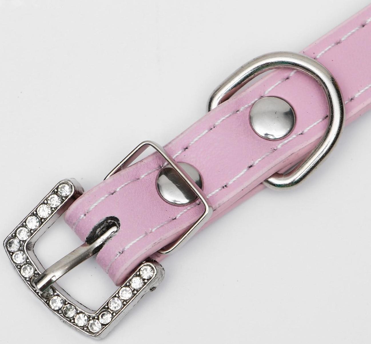 Ошейник со стразами в 4 ряда и стразы на пряжке,38 х 1,5 см, ОШ 26-33, розовый