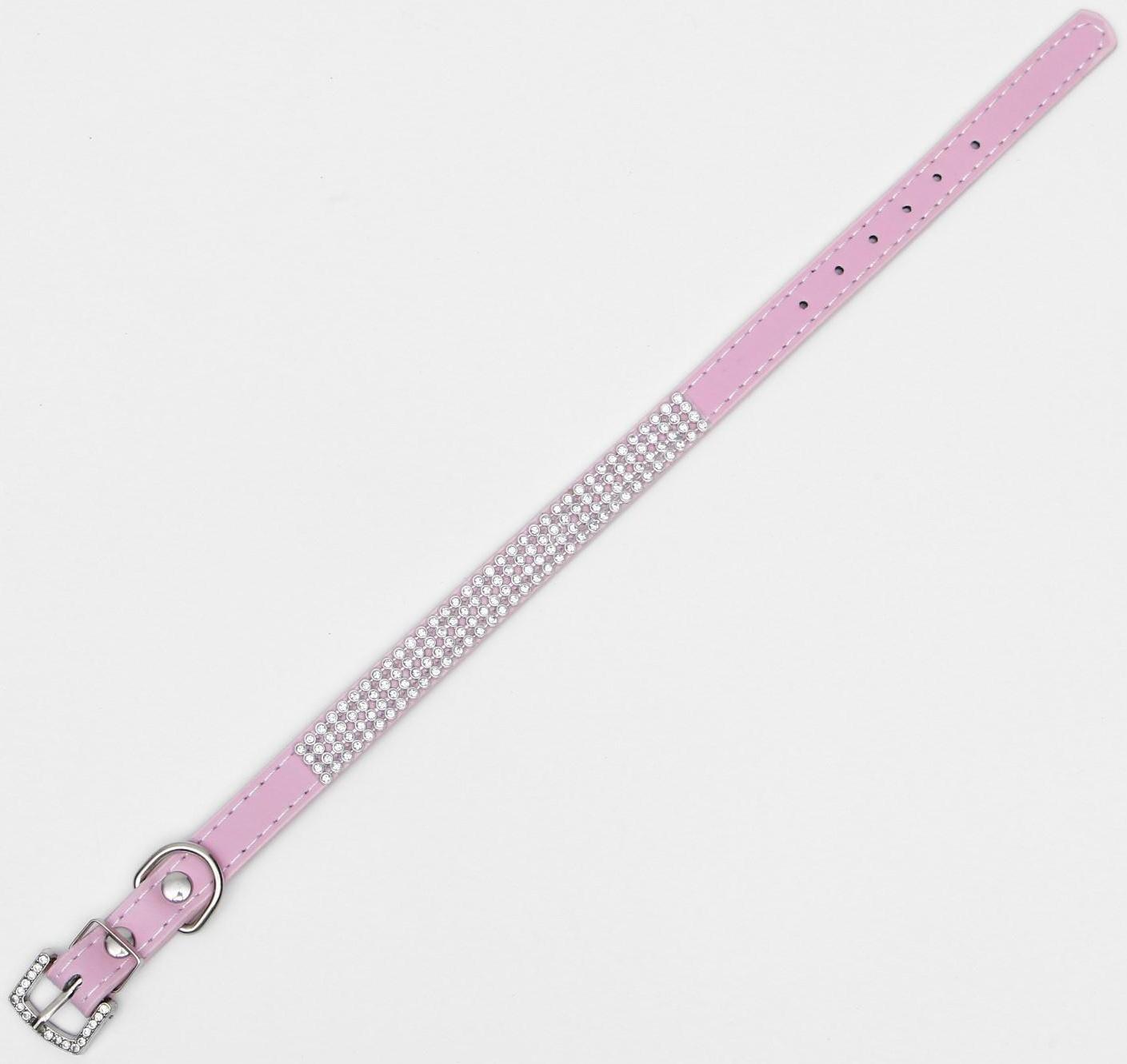 Ошейник со стразами в 4 ряда и стразы на пряжке,38 х 1,5 см, ОШ 26-33, розовый