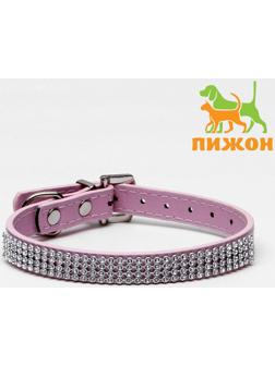 Ошейник со стразами в 4 ряда и стразы на пряжке,38 х 1,5 см, ОШ 26-33, розовый