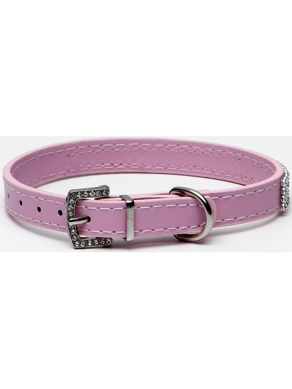 Ошейник со стразами в 4 ряда и стразы на пряжке,38 х 1,5 см, ОШ 26-33, розовый