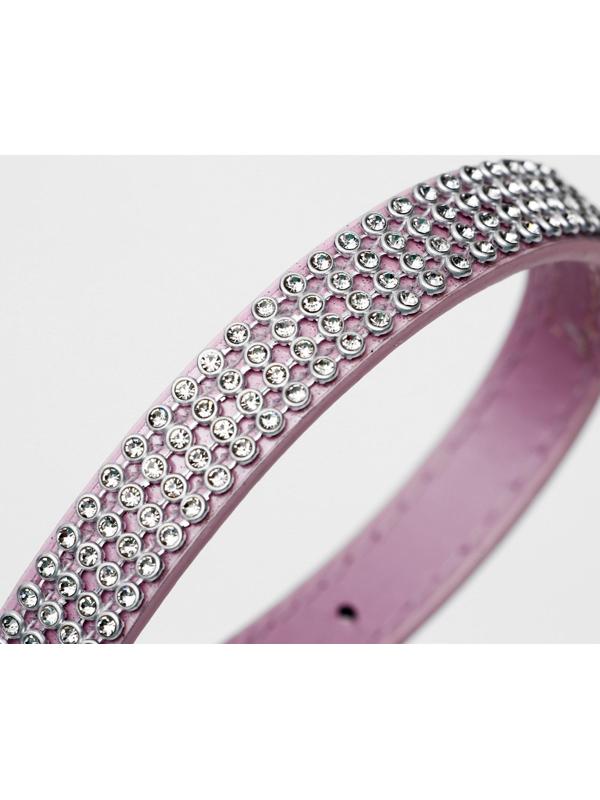 Ошейник со стразами в 4 ряда и стразы на пряжке,38 х 1,5 см, ОШ 26-33, розовый