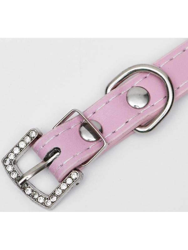 Ошейник со стразами в 4 ряда и стразы на пряжке,38 х 1,5 см, ОШ 26-33, розовый