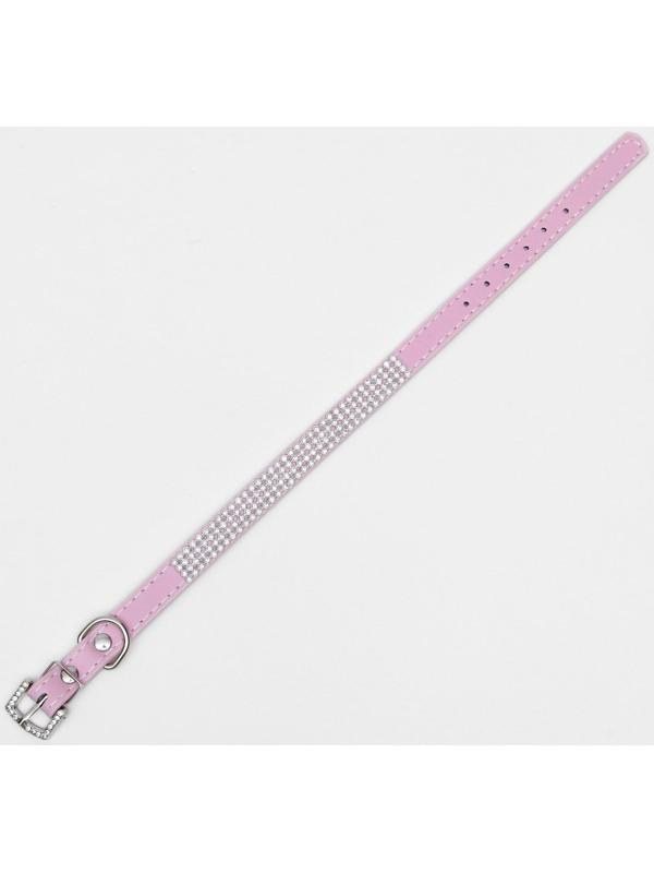 Ошейник со стразами в 4 ряда и стразы на пряжке,38 х 1,5 см, ОШ 26-33, розовый