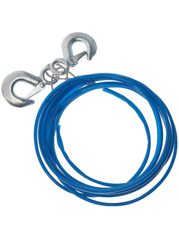 Трос буксировочный TORSO, металлический в ПВХ оплётке, 4м, 3 тонны, 2 крюка