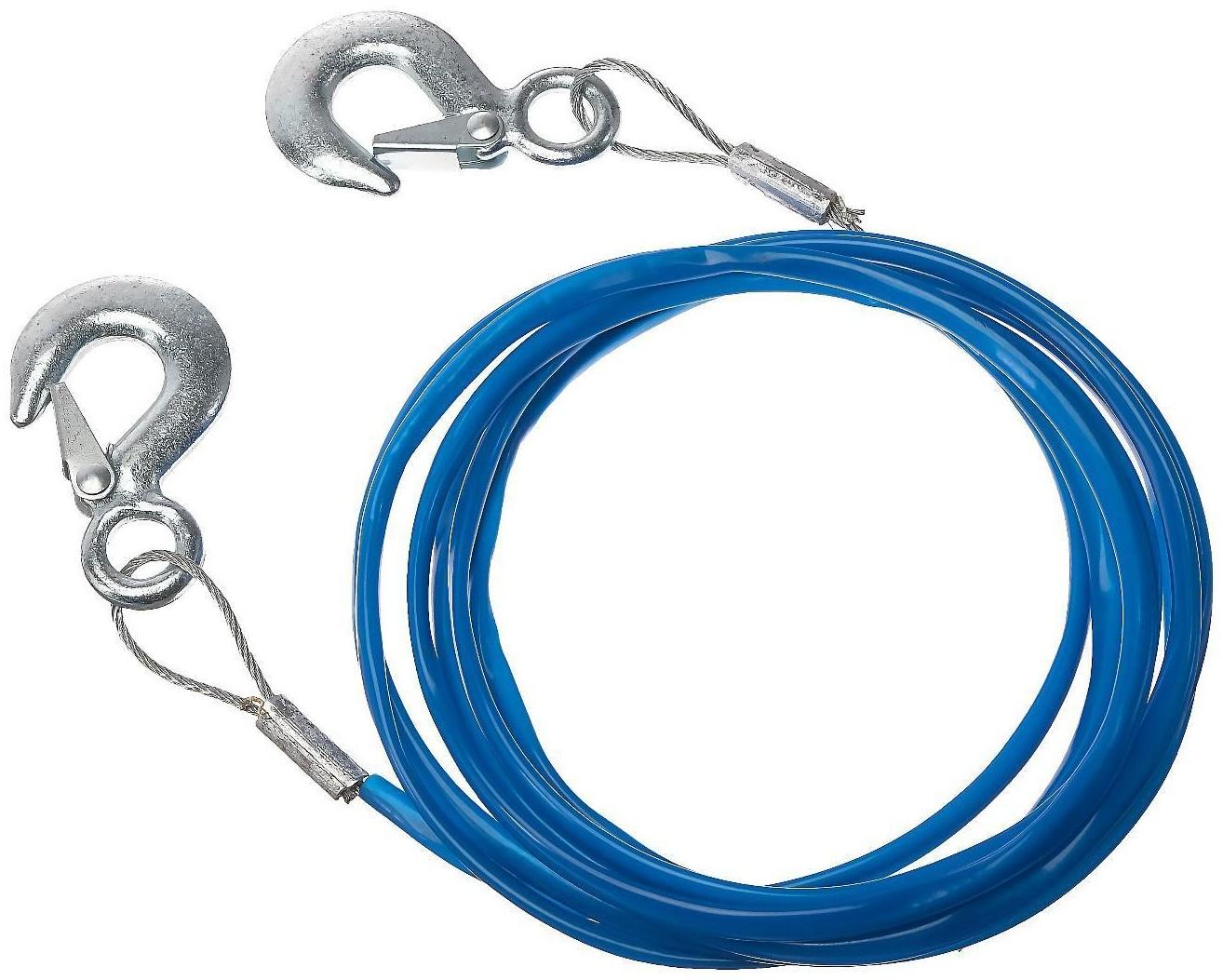 Трос буксировочный TORSO металлический в ПВХ оплётке, 4м, 2 тонны, 2 крюка