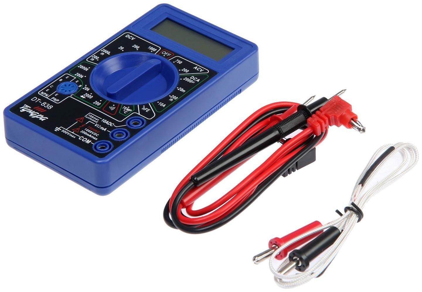 Мультиметр ТУНДРА, DT-838, ACV/DCV, DCA, 200-2МΩ, прозвон, TEMP C°
