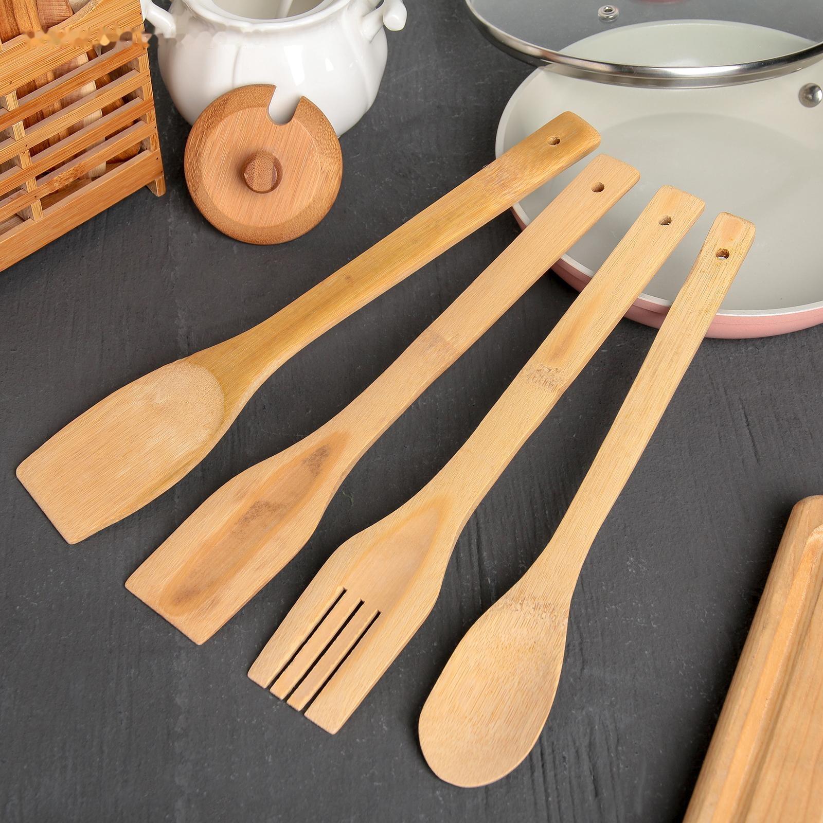Набор кухонных принадлежностей «Бамбук», 4 предмета, на подставке
