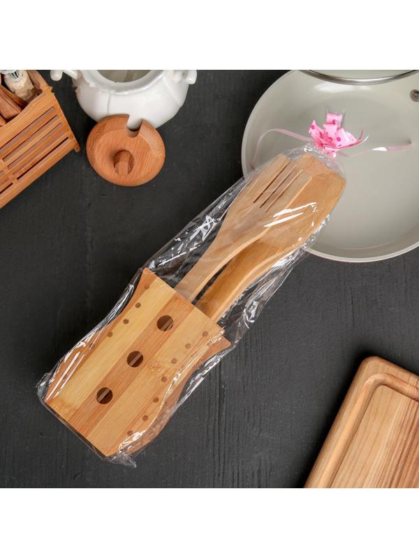 Набор кухонных принадлежностей «Бамбук», 4 предмета, на подставке
